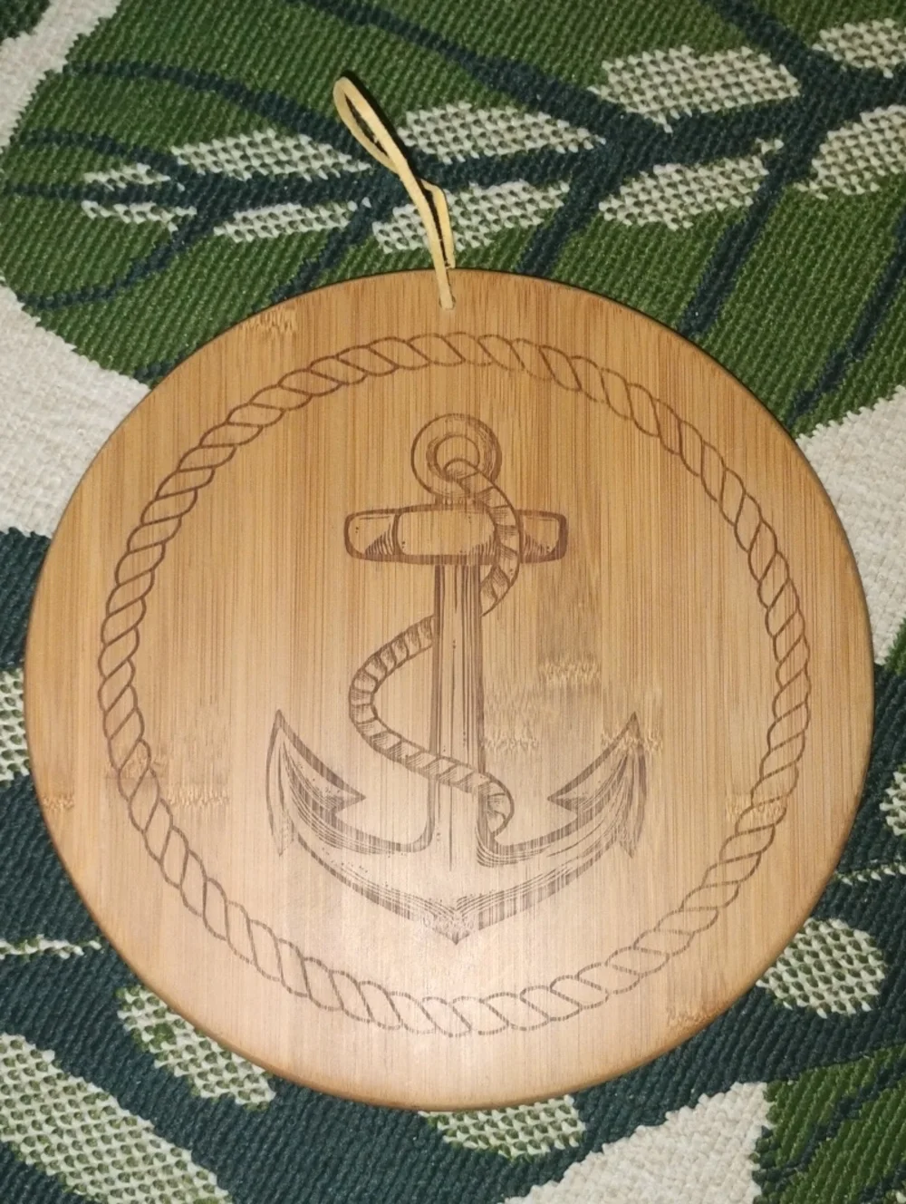 Nautical Anchor Engraved Wooden Wall Hanging - Natural Bamboo